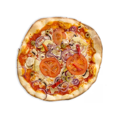 FANTASIA (VEGAN) — Tomatensaus, Vegan mozzarella, Champignons, Paprika, Artisjokken